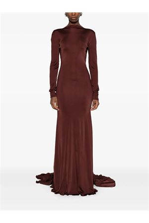 Gather Detail And Open Back Gown DAVID KOMA | PF25DK07DLBURGUNDY